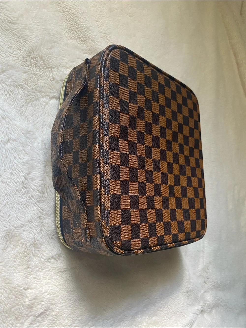 Wodkeis DURABLE Brown Checkered Makeup Bag ~ Adjustable Compartments - Picture 5 of 6